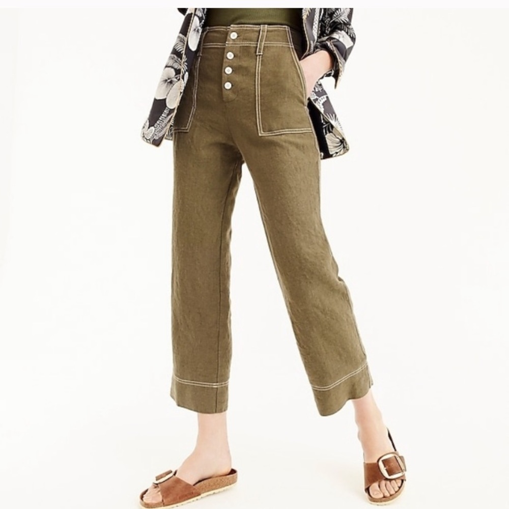 J. Crew Point Sur Surplus pants linen Loden Green